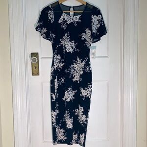 Bailey Blue Floral Print Midi Dress - Navy and White